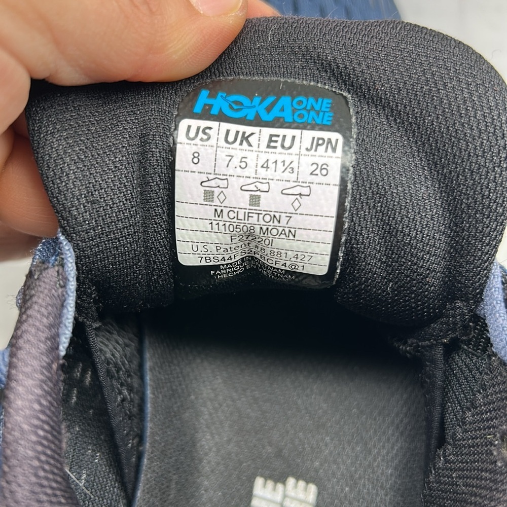HOKA ONE ONE Clifton 7 Men's Lightweight Lace-Up Sneakers Blue Mesh US Size 8 - Picture 8 of 10